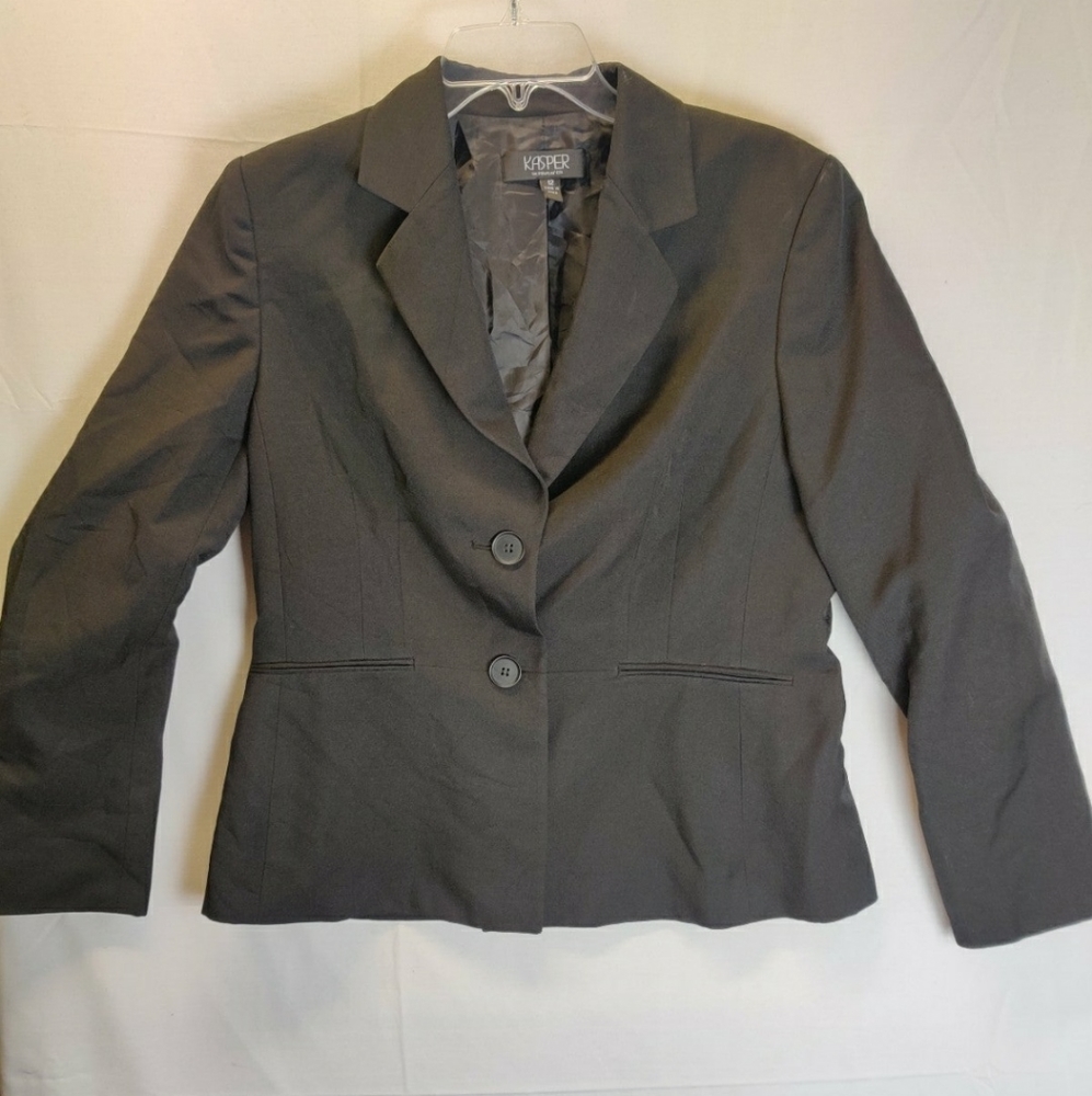 Kasper Separates Blazer Jacket Womens Black Solid Size 12 Long Sleeve Lined